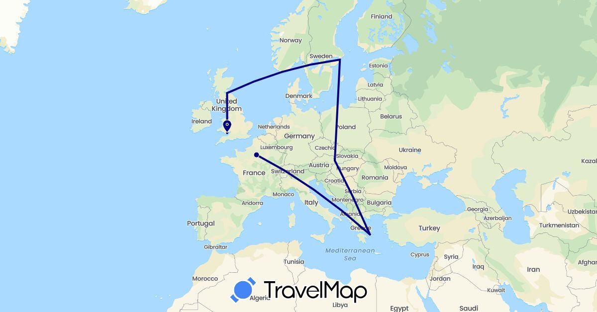 TravelMap itinerary: driving in France, United Kingdom, Greece, Sweden, Slovakia (Europe)